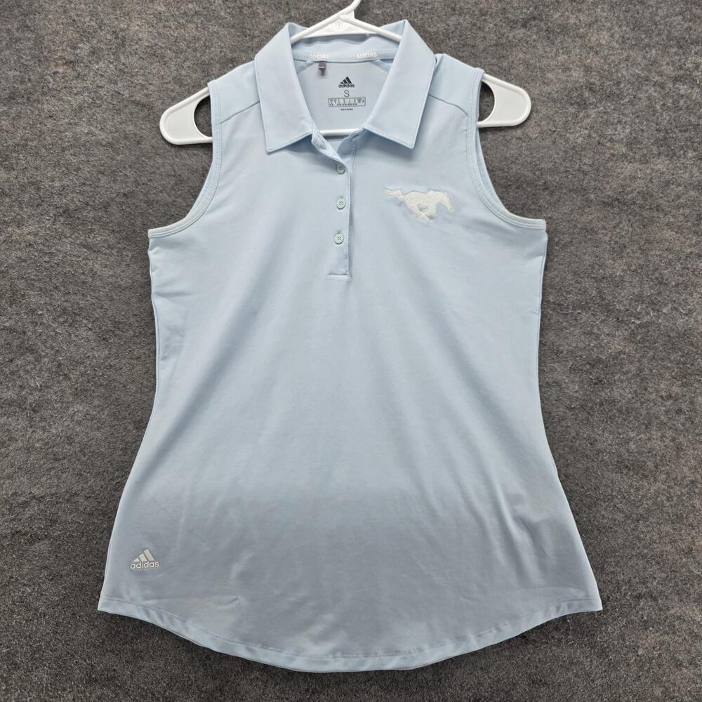 Adidas Polo Shirt Womens Small Blue Sleeveless Performance Golf Horse Logo